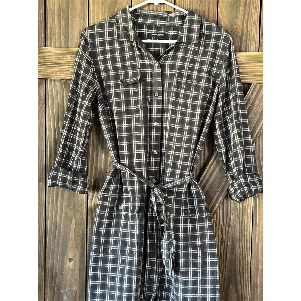 Banana Republic Plaid Dress Womens 4 Charcoal Grey Classic Preppy Mini - Picture 2 of 7